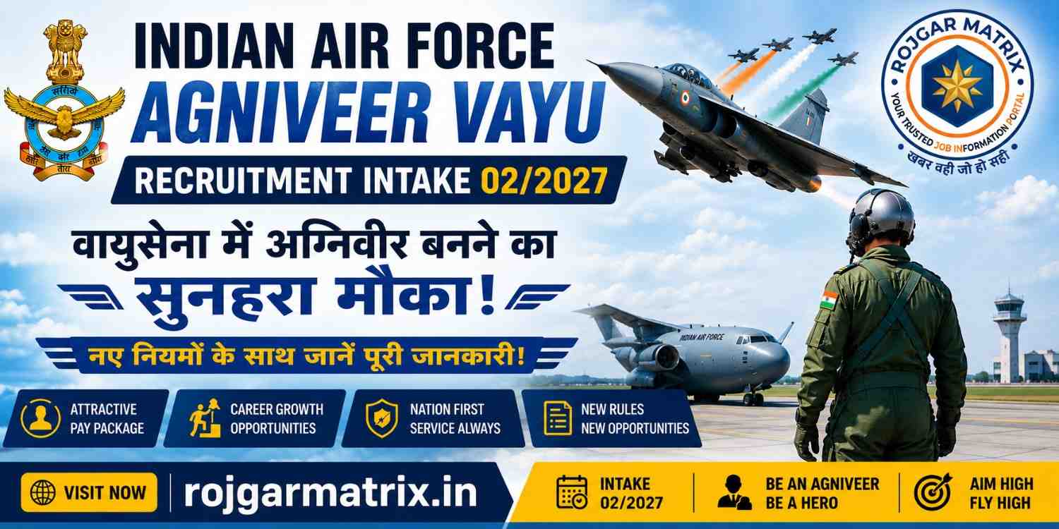 Indian Air Force recruitment notification 2027 for Agniveer positions, featuring airport tower background and registration details.